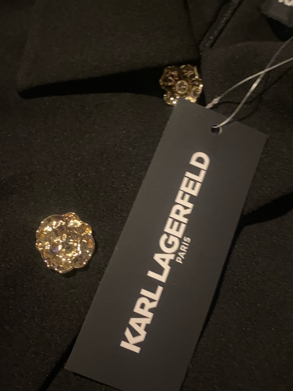 (NWT) KARL LAGERFELD- Black Sleeveless Button-Front Ruffle Hem Mini Dress 🖤 ✨ - Picture 5 of 16